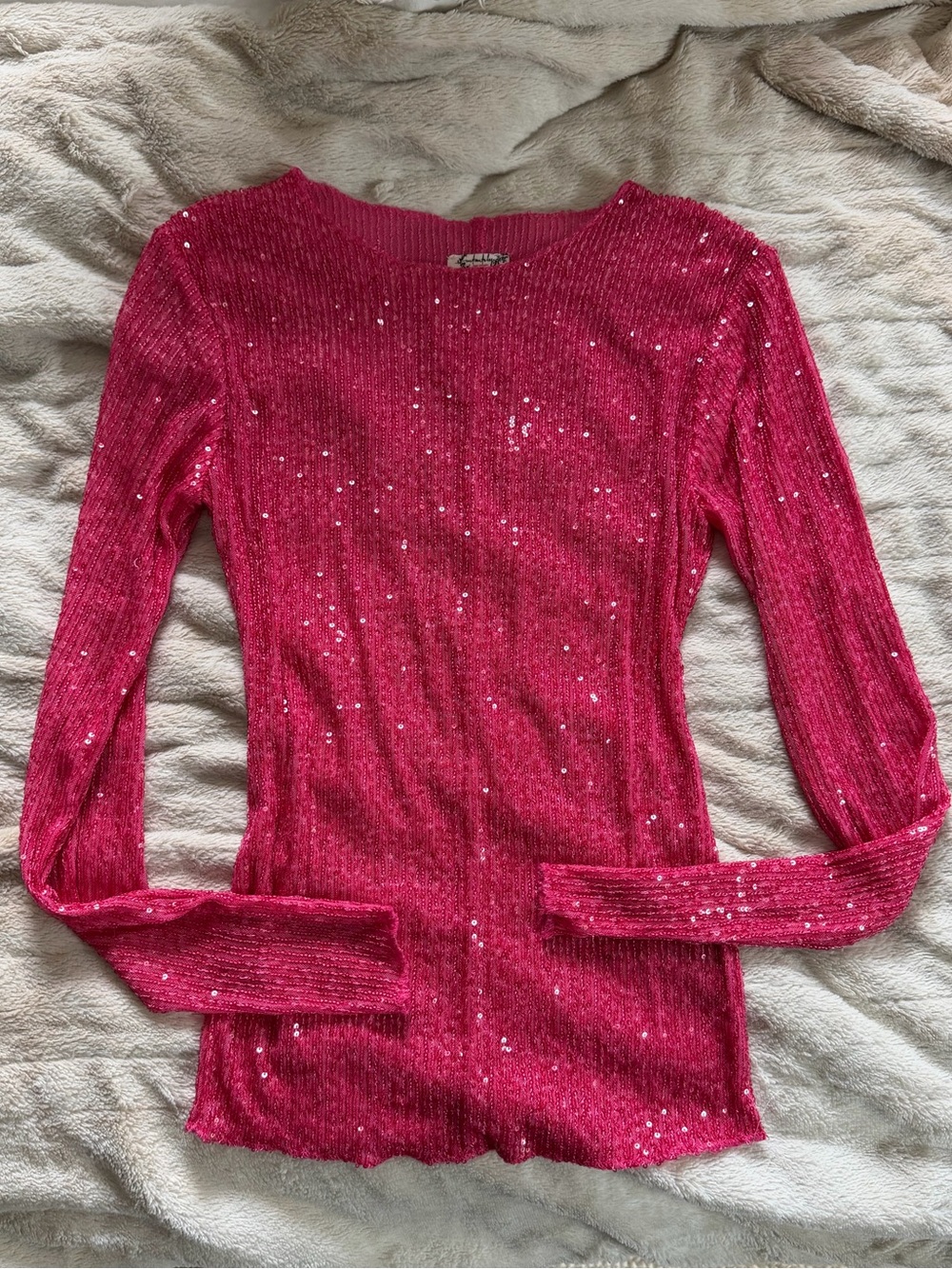 Free People Hot Pink Sequin Long Sleeve